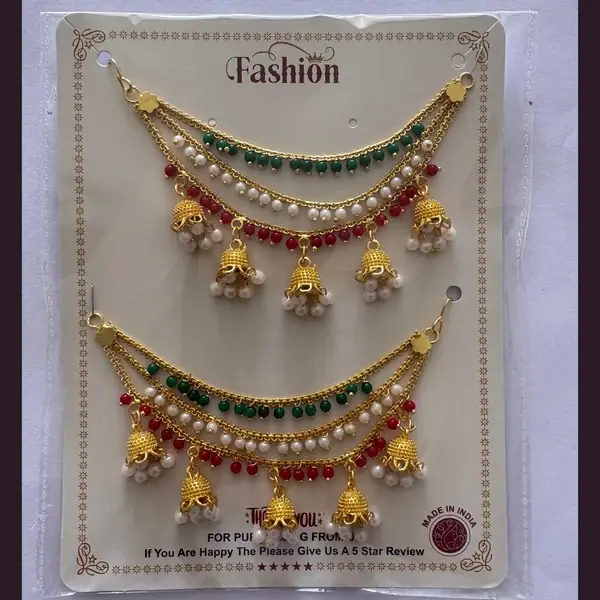 Gold Finish Tricolor Pearl Jhumki Kanchain – Elegant Traditional Anklet2.webp
