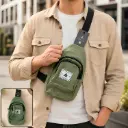 Men Multi Pocket Sling Crossbody Chest Bag Compact Canvas Bag