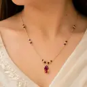 Gold Tone Mangalsutra with Ruby Teardrop Pendant for Women Traditional Daily Wear