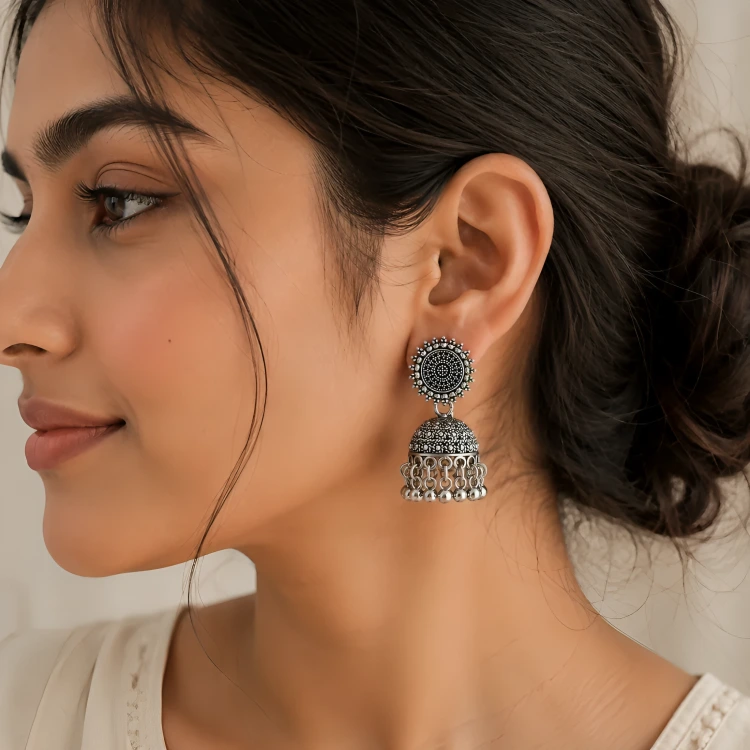 Oxidised Silver Jhumka Earrings Traditional Indian Design