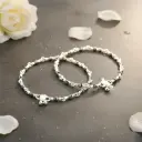 Silver Anklets – Black Beads with Heart Charm and Ghungroo